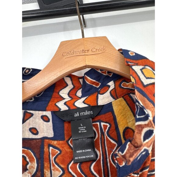 Ali Miles Multicolor Abstract Button-Up Tunic Top size large womens wired collar - Picture 2 of 4